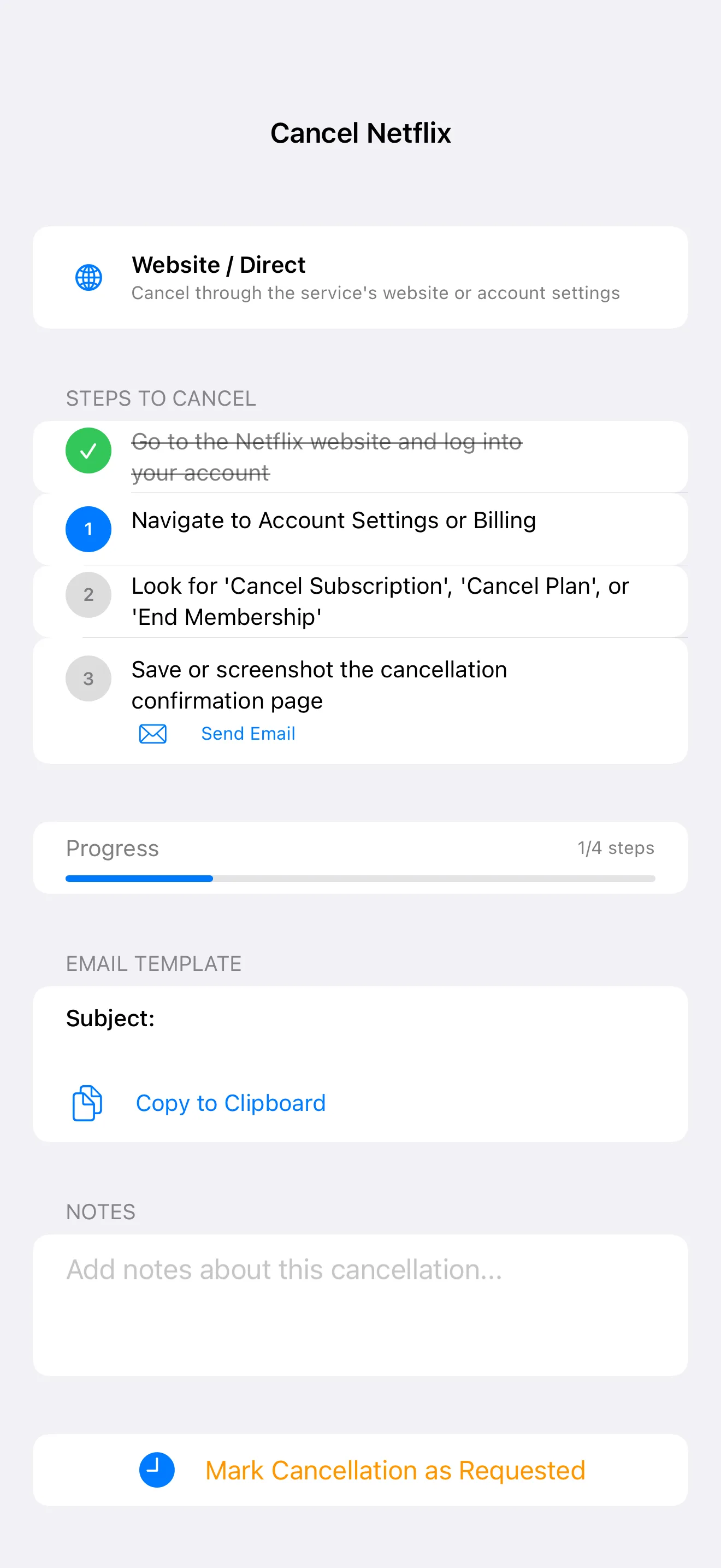 SubTracker Cancel Flow screen